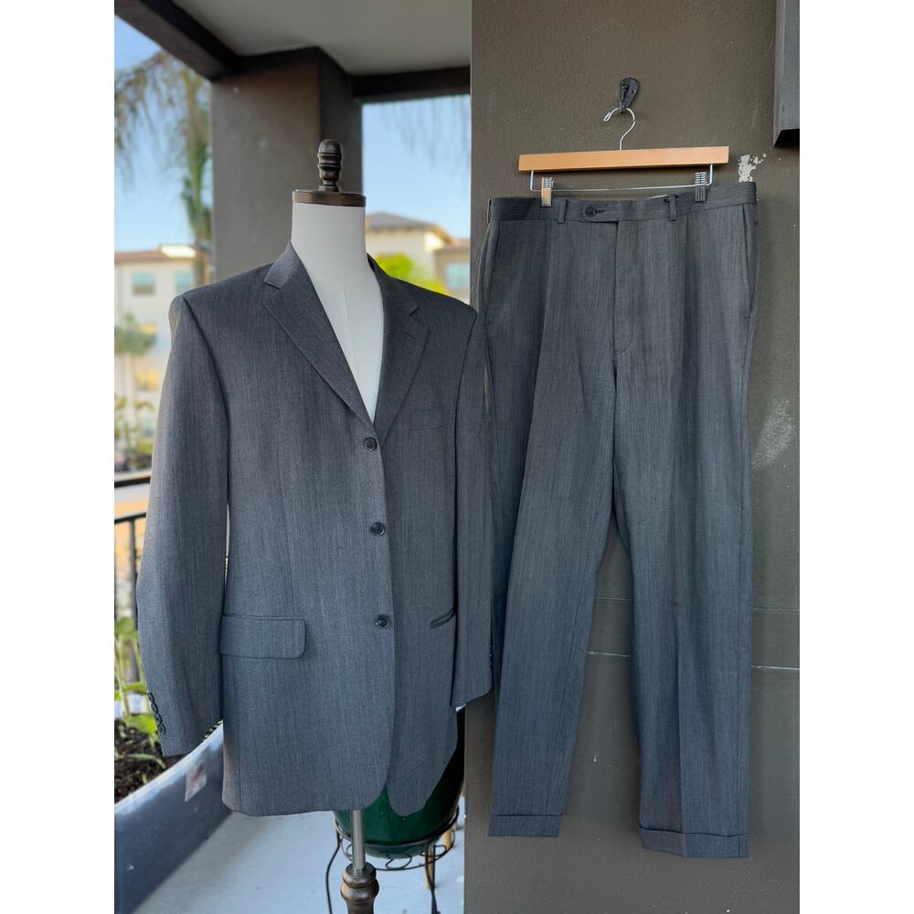 Jack Victor Prossimo 2-Piece Suit Set 42 Long 36x33 100% Wool Birdseye Gray Sage